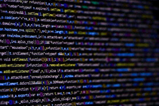 Software source code. Programming code. Programming code on computer screen. Developer working on program codes in office. Source code photo. Technology background