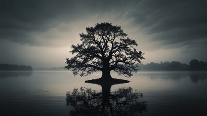 Solitary Tree on a Small Island in a Misty Lake_12