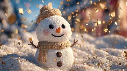 Whimsical Winter Holiday Scene Featuring a Playful Snowman Evoking Joy and Festivity in a Cozy Seasonal Atmosphere