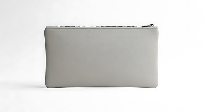 Closed gray bifold wallet on a white background