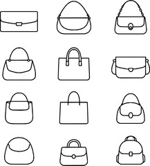 Women’s Handbag Types Vector Illustration Set – Monoline Style