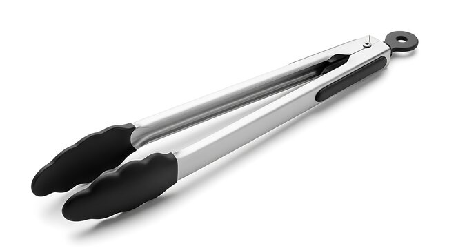 Stainless steel kitchen tongs with black silicone tips