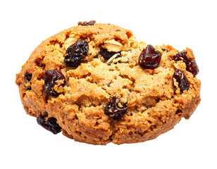 Close-up of a rustic, slightly uneven, oatmeal raisin cookie