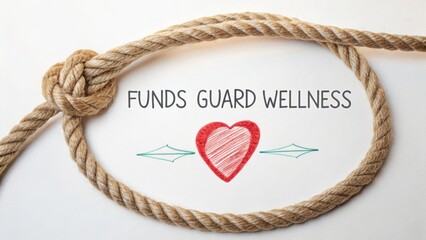 Rope knot symbolizing care and support with drawing of heart and text promoting wellness and financial security in life