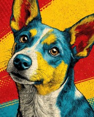 Playful Dog in Vibrant Pop Art Style Showcasing Glossy Fur Colors and Bold Outlines Evoking Joy and Creative Expression