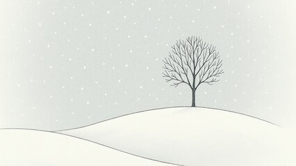Fototapeta premium Minimalist winter landscape with tree.