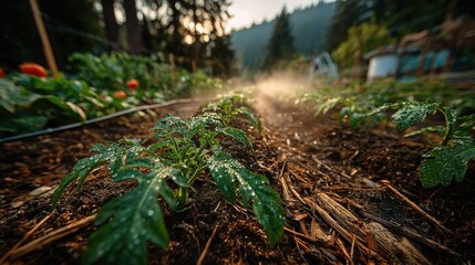 Eco-Friendly Steam Weeding Wand Releasing Gentle Vapor Across Organic Vegetable Beds Promoting Sustainable Gardening Practices