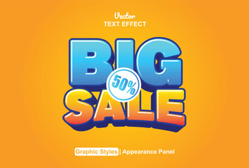 Big sale text effect with 3d style in blue with orange background.