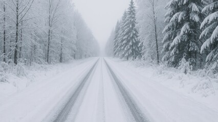 Serene snowy forest road