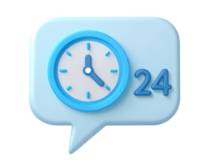 Light blue speech bubble with clock and number 24 illustration time