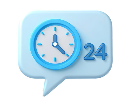 Light blue speech bubble with clock and number 24 illustration time