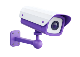 Purple and white security camera with mounting bracket on black background surveillance camera cctv