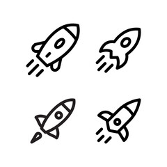 Rocket Launch Outline Icons Set Minimal Space Ship Symbols for Startup and Growth