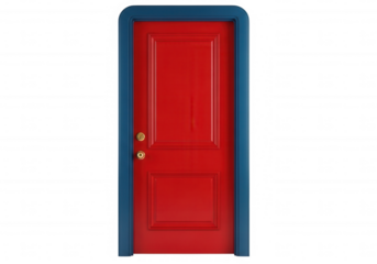 Red door blue frame isolated on a transparent background