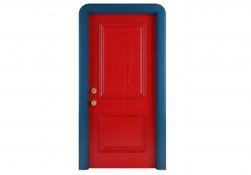 Red door blue frame isolated on a transparent background