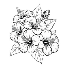Obraz premium Black and white sketch of a blooming hibiscus flower bouquet