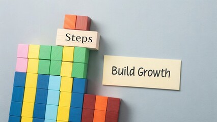 Colorful Building Blocks Arranged in Steps for Growth Motivation and Development Concept in a Minimalist Design Layout