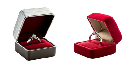  Shiny Diamond Ring in Elegant Velvet Case Set, isolated on transparent background