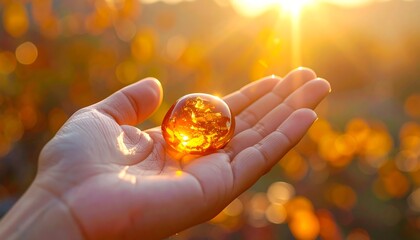Amber Gemstone in Hand - A Glimpse of Ancient Sunlight.