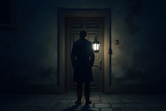 A man guarding a door at midnight with a lantern, loyalty as protection.
