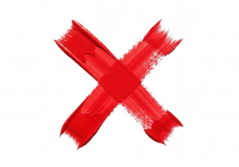 Bold red cross brush stroke isolated on a transparent background