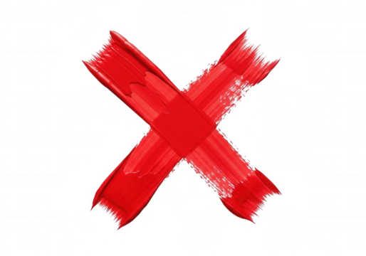 Bold red cross brush stroke isolated on a transparent background - Powered by Adobe