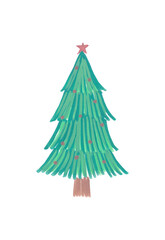 christmas tree by painting and hand draw on paper. christmas festive. card design, poster. element. creative design.