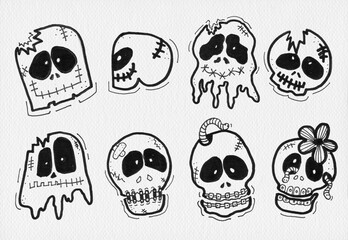 Fototapeta premium skull cartoon hand drawn on white paper texture background. halloween festive