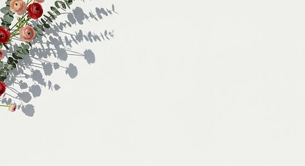 Obraz premium Minimal Floral Background with Ranunculus Flowers and Eucalyptus Shadows on White