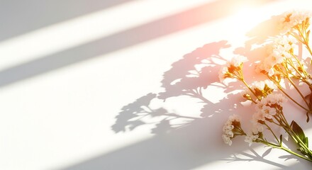 Minimal White Flowers with Sunlight and Shadows – Elegant Natural Background