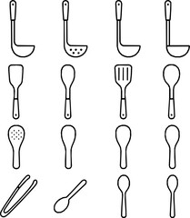 Ladle, Spatula, Rice Paddle Vector Icon Collection