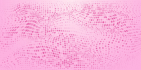 Pink rose halftone pattern. Retro comic gradient background. Pixelated dotted texture overlay. Cartoon pop art faded gradient pattern. Vector backdrop for poster, banner, advertisement