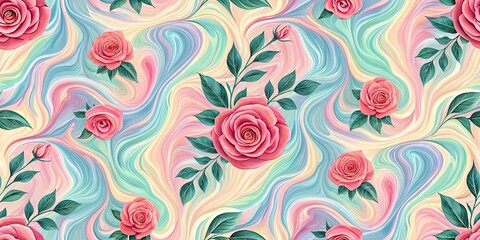 Floral Dreamy Pattern Seamless Pastel Swirls Roses