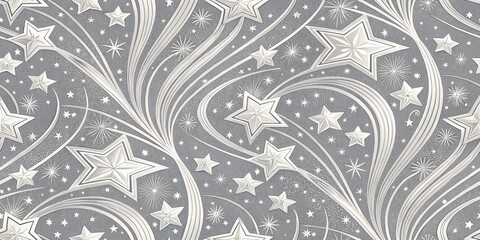 Stars and Ornate Swirls Pattern with Metallic Silver Accents Design for Surfaces Backdrop