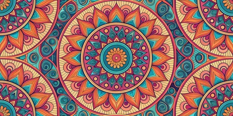 Vibrant Abstract Floral Pattern Art Colorful Design with Geometric Concentric Shapes