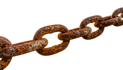 Obraz premium Close-up of heavily rusted metal chain links, against black background