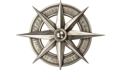Silver compass rose detail, nautical navigation design