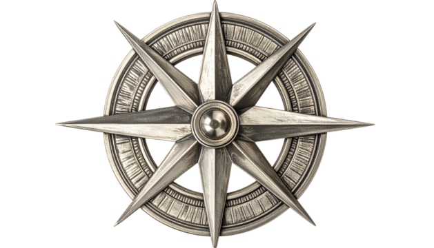 Silver compass rose detail, nautical navigation design