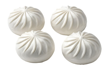 Fototapeta premium Four white steamed buns with pleated tops arranged on black background baozi white buns