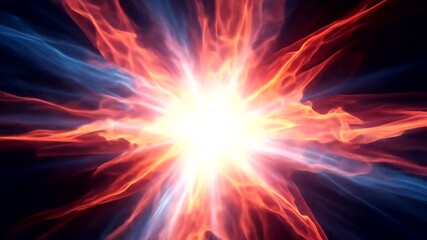 A vibrant, radiant explosion of orange and blue energy bursts outward from a brilliant center. - Powered by Adobe