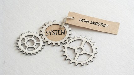 System Gears for Smooth Operation with Labels and Tags for Organizational Efficiency Concept on Light Background