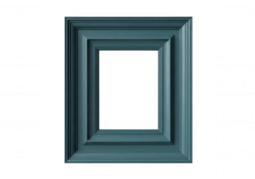 Ornate teal picture frame border isolated on a transparent background