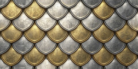 Gold and Silver Armor Scales Background Metal Texture Surface Pattern Seamless