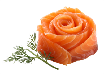 Salmon rose with dill garnish on black background fish food