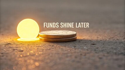 Golden Coins and Light Glow on Concrete Surface Symbolizing Future Prosperity and Investment Opportunities
