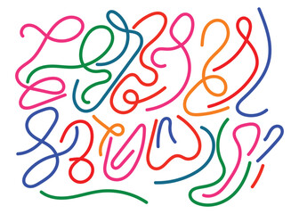 Colorful abstract playful cursive lettering with flowing lines and vibrant colors