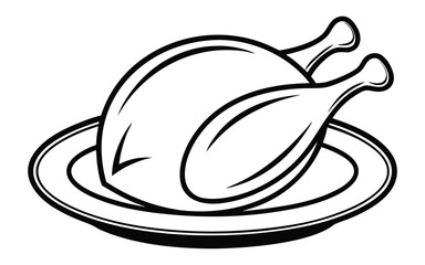 Simple line drawing of a whole roasted chicken on a serving plate