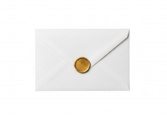 White envelope gold seal isolated on a transparent background