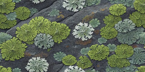 Green Lichen on Rock Texture Plant Growth Fungi Flora Background Nature