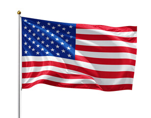 Waving American Flag with Natural Fabric Folds, Angled View, Isolated on White